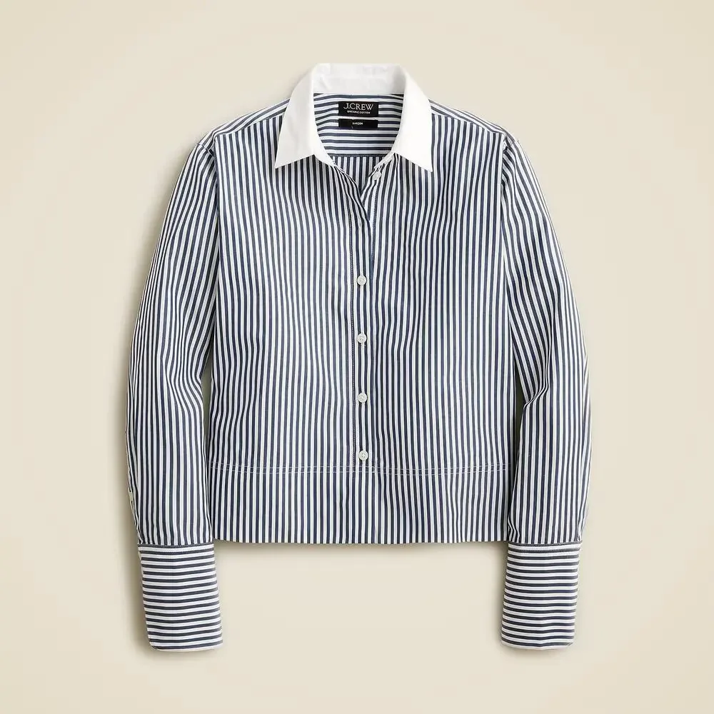 J.Crew Cropped Dark Evening Striped Garçon Shirt Size 10 NEW Womens Preppy NWT - Picture 4 of 14